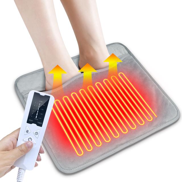 TEMU 電気足温器 フットウォーマー 6段階温度調節 速暖 ホッ 足元ヒーター デスクワーク 急速発熱 タイマー機能 フ素材 足元 グッズ こたつ併用可 省エネ PSE認証済 収納簡単 丸洗い可 40*40cm(グレー)