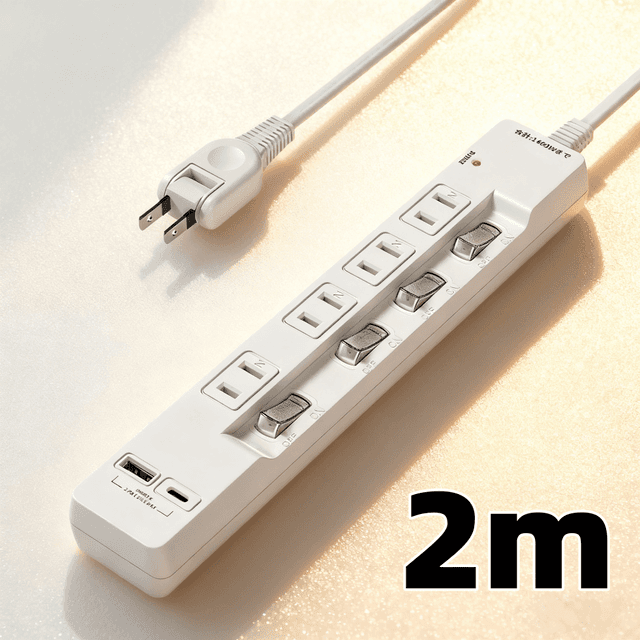 TEMU 旅行に最適! 2m 延長コード付き多孔!4 つの独立スイッチと USB ポート搭載,安全充電・省エネ。家庭での電源確保にも最適,持ち運び・壁掛けも便利。