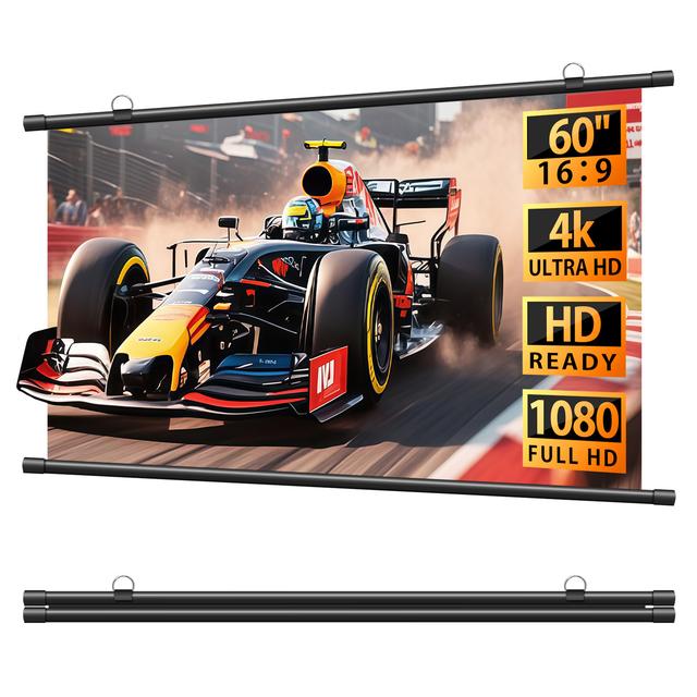 TEMU プロジェクター スクリーン 80インチ 16:9 ホームシアター 吊り下げ 折りたたみ 視野角170° 大画面 壁掛け 投影スクリーン 持ち運び 屋内屋外兼用