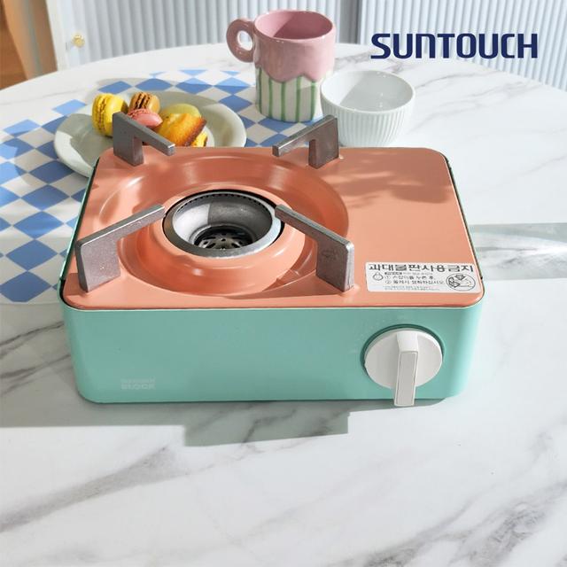 TEMU 썬터치 감각적인 컬러와 슬림한디자인 블럭버너 미니 휴대용 가스레인지(핑크&민트)