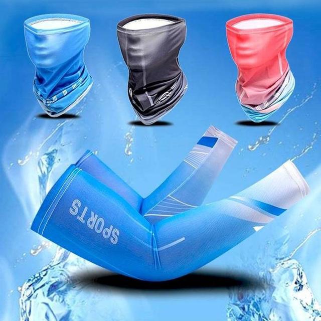 TEMU 초강력 쿨링 비비드 쿨토시 페이스 워머 세트 통기성이 좋고 땀 흡수 기능이 있는 자외선 차단 팔 슬리브, 운전, 사이클링, 야외 활동, 농구, 낚시 등에 적합한 시원한 팔 커버|팔토시|쿨토시