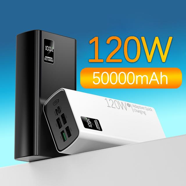 TEMU 대용량 50000mAh 파워뱅크 PD 22.5W QC 3.0 차량 캠핑용 멀티포트 고속 충전 파워뱅크