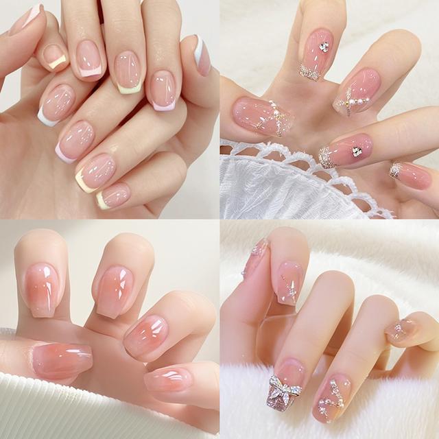 TEMU VIIWII 셀프네일팁 붙이는 네일아트 4종타입 x 24pcs 분리 가능한 나일 ,프레스 손톱 광장 광택 짧은 손톱 팁 여성 및 소녀들을 위한 패션 프레스온 네일, 프렌치 옴브르 풀 커버 손톱 팁 세트- 손과 손톱을 위한 세련된 광택 마감, 네일 액세서리,매일 착용하기에 완벽합니다.