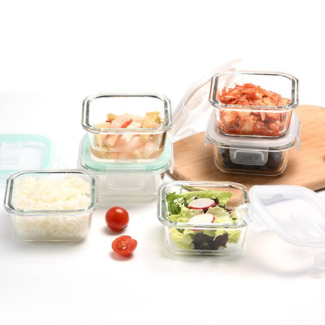 TEMU 유리식품보관용기 320ml 6종 세트 밀폐 잠금뚜껑 구조 전자레인지 오븐 냉동 식기세척기 호환 다목적 식사용 준비 용기