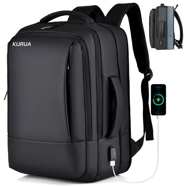 TEMU KURUA 확장형 직장인 대학생 대용량 여행용 17인치 방수 노트북 백팩 블랙