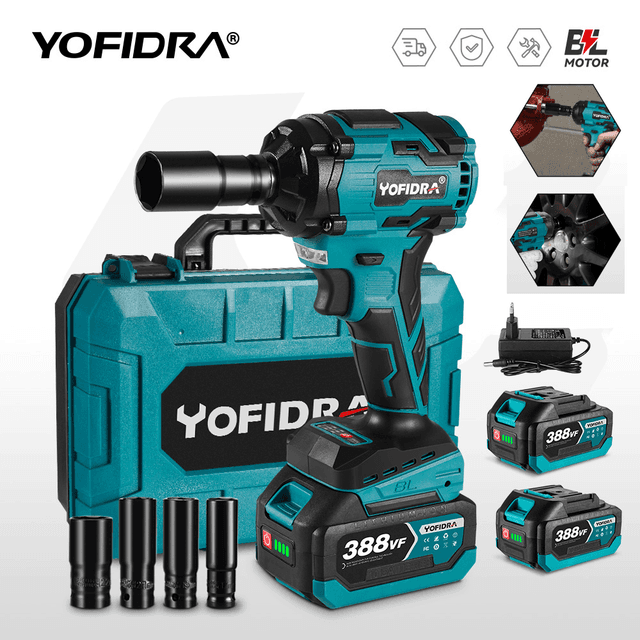 TEMU YOFIDRA 1000N.m/1200N.m 고토크 브러시리스 고출력 임팩 렌치 전동 충격 렌치 브러시리스 모터 ,무선 드릴 및 스크루드라이버 대용량 이온 배터리 다용도 전력 자동 도구 세트