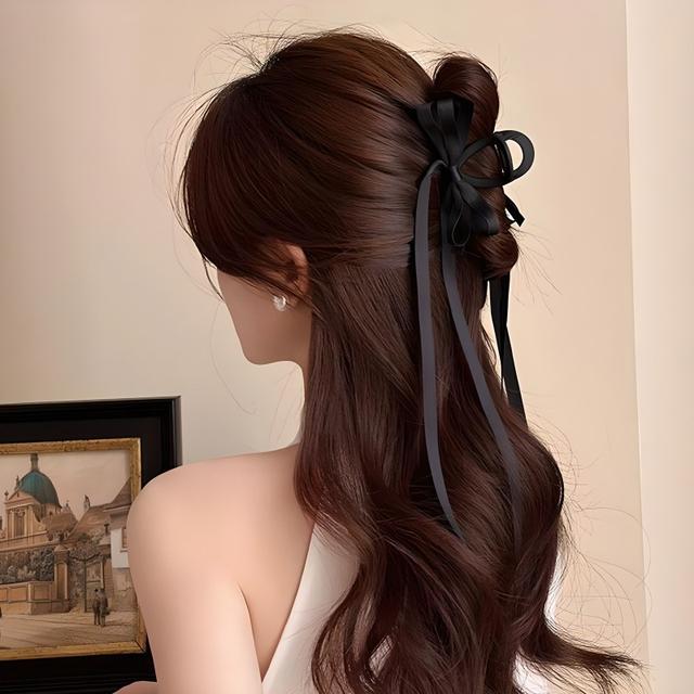 TEMU 여성용 긴 리본 머리핀