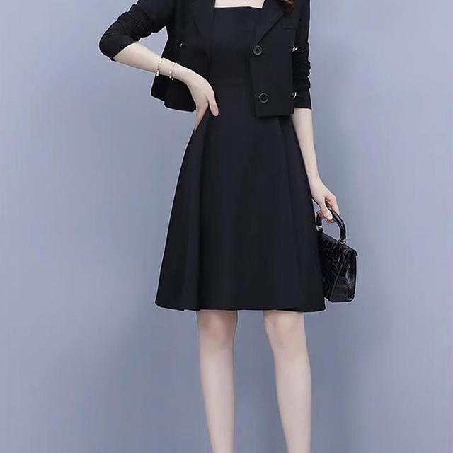 TEMU 여성 봄가을 원피스 정장 세트 긴팔 나시 솔리드 버튼 슬림핏 심플 코트 통근 SLIM GIRL 슬림소녀