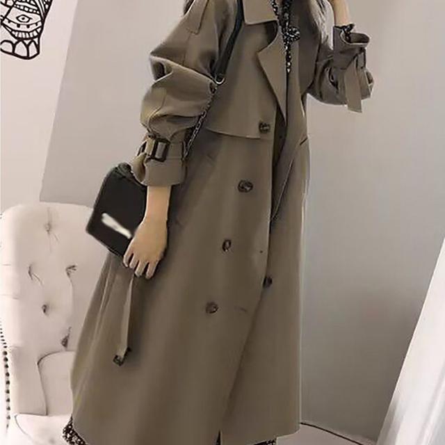 TEMU 여성 데일리 통근 더블 카라 벨트 루즈핏 롱 트렌치코트 블랙 카키 캐주얼 폴리에스테르 봄 가을 야상 데이트 롱 점퍼 겉옷 상의 코디 코트
