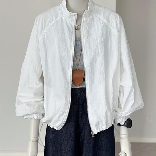 TEMU 여성용 여름 얇은 데일리 루즈핏 긴팔 점퍼 야상 바로 세우는 깃 캐주얼 트레이닝 솔리드 집업 자켓 슬림소녀 SLIM GIRL