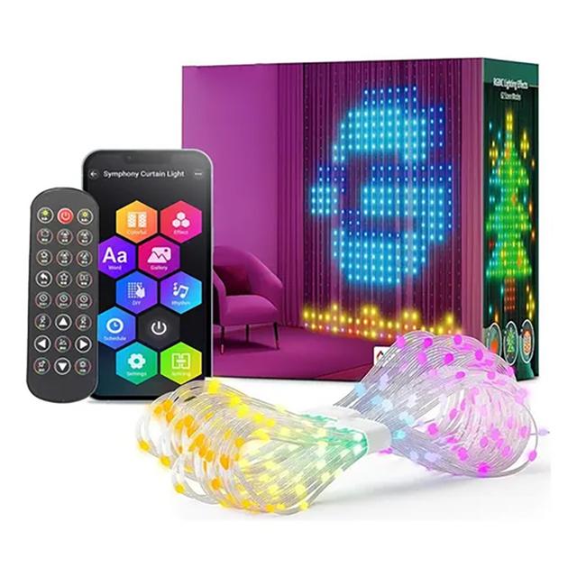 TEMU Cortina de luz LED de 3 m*3 m, 400 LEDs que mudam de cor, cortinas de luz de com controle de aplicativo inteligente, para decoração de Natal ou uso diário