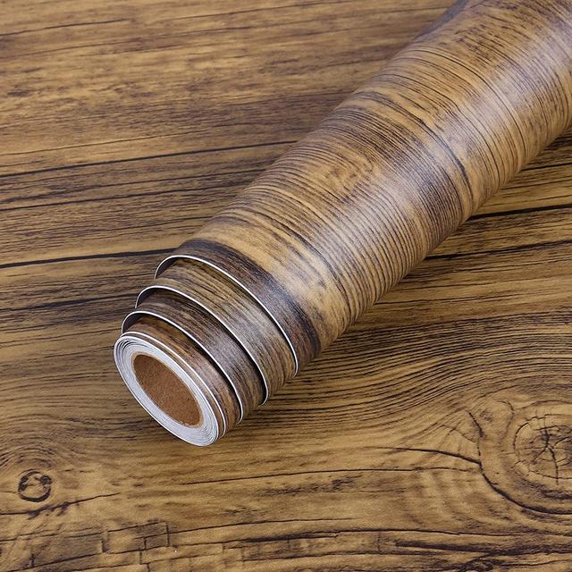 TEMU 1pc Vintage Wood Grain Self-adhesive Contact Paper - Easy , Waterproof Removable Wallpaper For Appliances Like Refrigerators, Speakers, Cabinets & More - Ideal For Kitchen & Home Decor