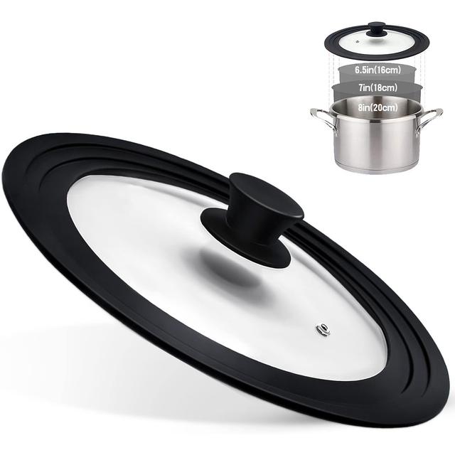 TEMU Conjunto de 1 Tampa Universal Resistente ao para Panelas, Frigideiras e Chapanas - Vidro Temperado com Borda de Silicone para e Cozimento Seguro