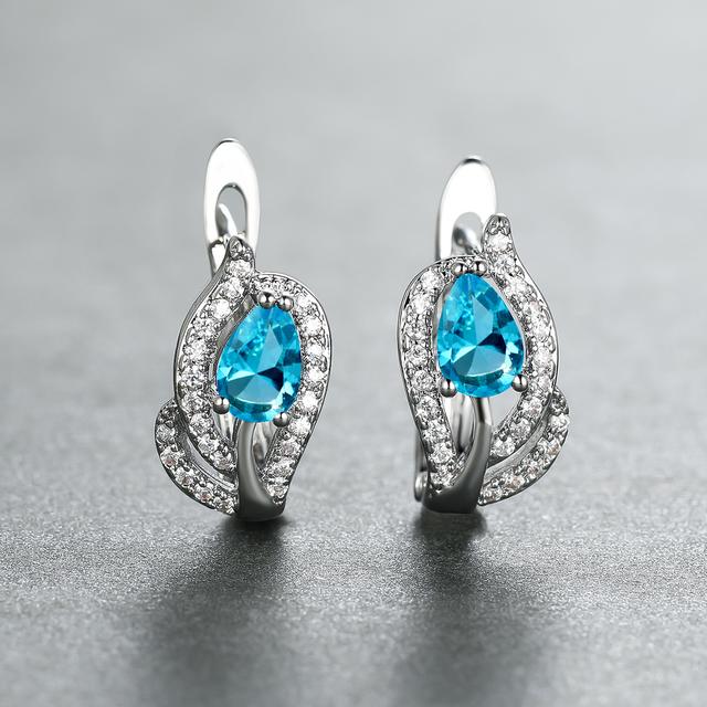 TEMU Water Drop Shaped Stone Hoop Earrings For Women, Multicolor Synthetic Zirconia Earrings, Luxury Leaf Design, Silvery Color, For Wedding