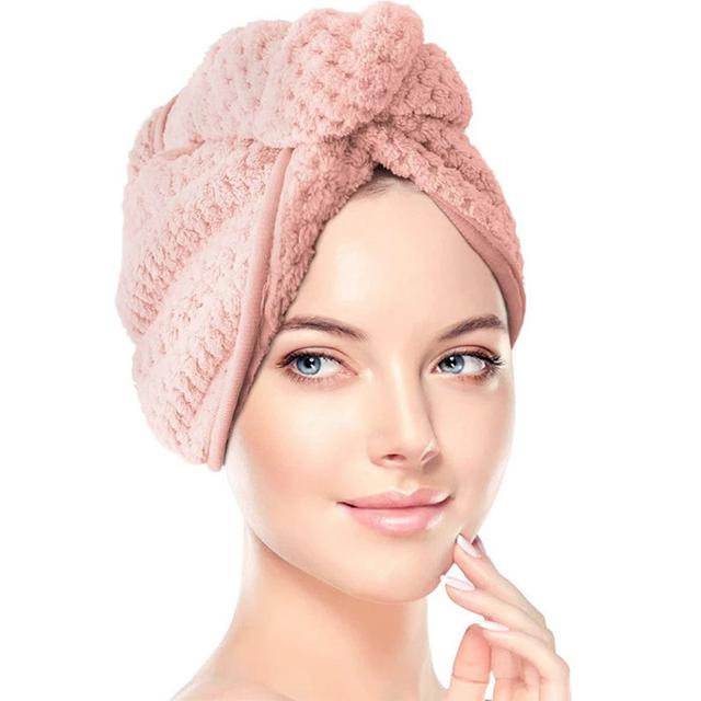 TEMU 1pc Microfiber Hair Towel With Button - Soft And Absorbent Hair Drying Towel For Bath And Salon Use