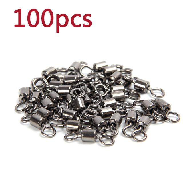 TEMU 100pcs Stainless Steel Fishing Swivels, Barrel Bearing Rolling Solid Ring Lb Lures Connector, Golden & Black, For Tackle Accessories
