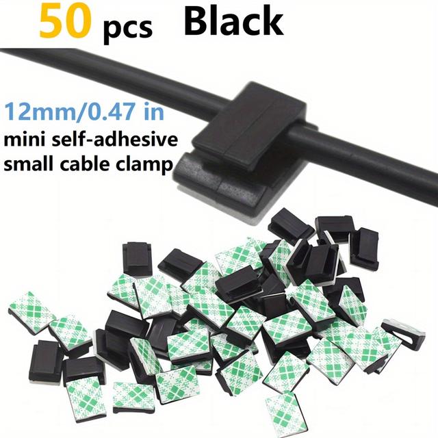 TEMU 50 Mini Adhesive Cable Clamps, 0.47" - Durable Plastic Cord Organizers For Office & Home Cable Management, Ideal For Car Data, Mobile & Gps , Car Cable Organizers