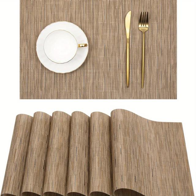 TEMU 6pcs Bamboo Rectangle Placemats Dining Mat Pvc Dining Mat Hotel Western Dining Mat Table Mat