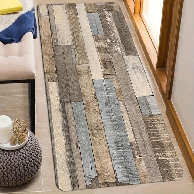 TEMU 1pc Modern Geometric Non-slip Kitchen Mat - Soft, Absorbent Polyester With Pvc Backing, Bedroom, Bathroom, Entryway & Living Room Decor, Kitchen Floor Ma