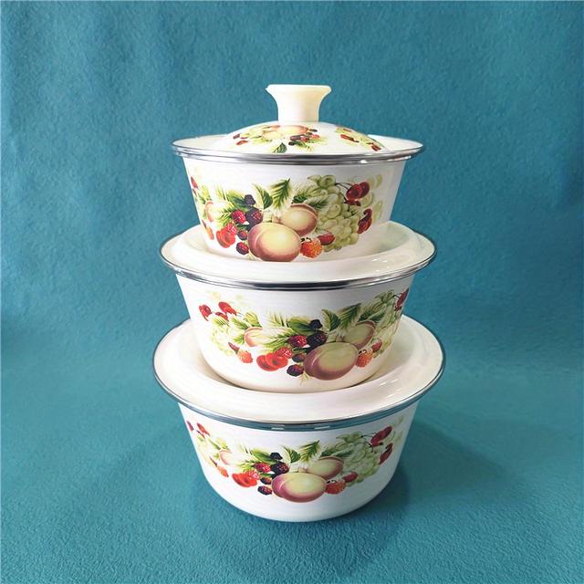 TEMU Emaille Schüssel Emaille Becken mit Deckel Emaille Becken Schüsselabdeckung Alte Stil Ölbecken Emaille Suppenbecken Ausländisches Porzellan Becken Fleischfüllbecken