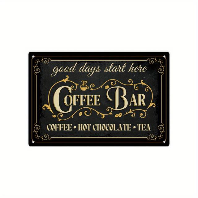 TEMU Vintage Coffee Bar Metal Tin Sign - 7.8 X 11.8 Inches, Black With Golden , Cafe, Bar, Living Room, Or Kitchen Wall Decor, Coffee Bar Accessories