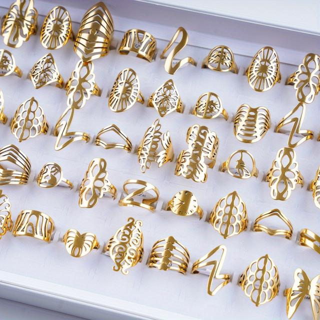 TEMU 20pcs Elegant Stainless Steel Rings For - Vintage-inspired Geometric & Floral Designs, Ideal For Daily Wear & Gifting, Party Accessories, Jewelry Set|vintageinspired Rings|durable Jewelry