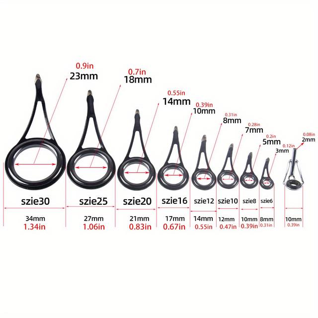 TEMU 8-teiliges Köder-Angelruten-Führungsset, Einbeinige Edelstahl-Keramik-Führungsringe, Angelausrüstungszubehör