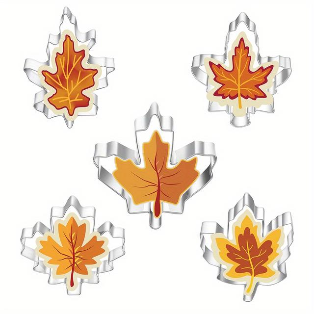 TEMU 5pcs, Stainless Steel Maple Leaf Cookie Cutters - Baking, Cake Decorating, And Chocolate Making