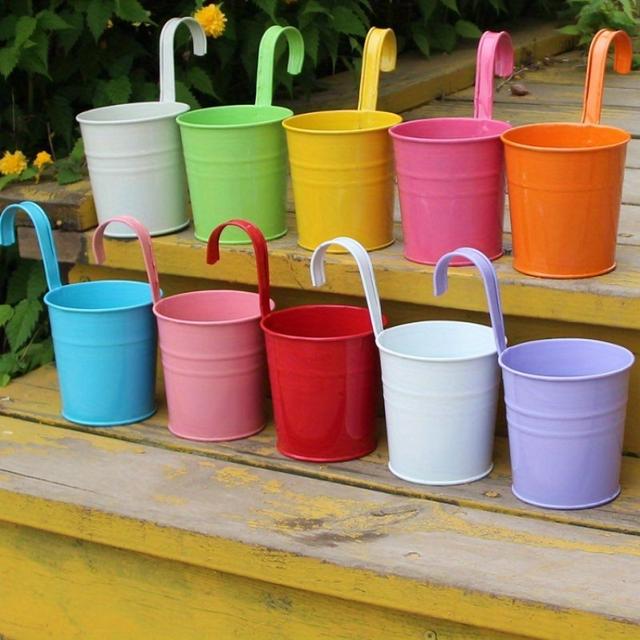 TEMU 10pcs/set Iron Pastoral Balcony Pots Planters Wall Hanging Metal Bucket Flower Holder Vase Flower Pot Garden Decoration Supplies