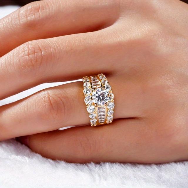TEMU Elegant Luxury Bridal Ring With Micro Pave - 6-prong Setting, Luxurious Engagement Wedding Party Ring Jewelry For Women, Valentine's Day & , Wedding Jewelry, Holiday Accessory, Sophisticated