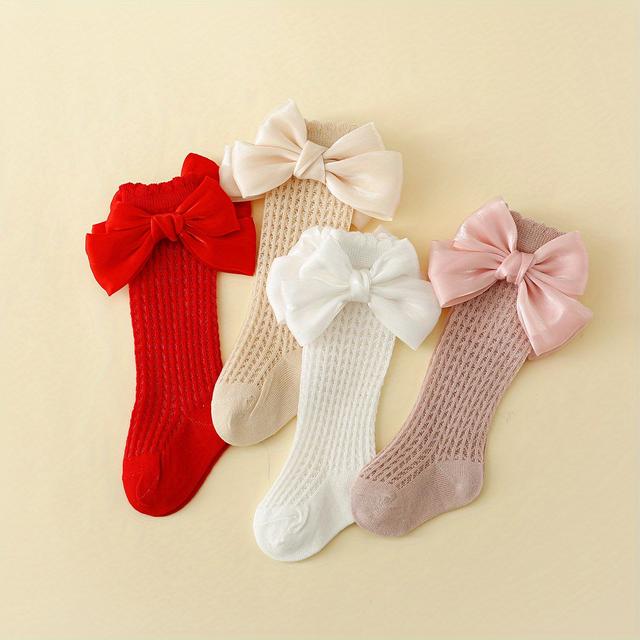 TEMU 4pairs Baby Bow Mesh Knee-high Socks For Kids