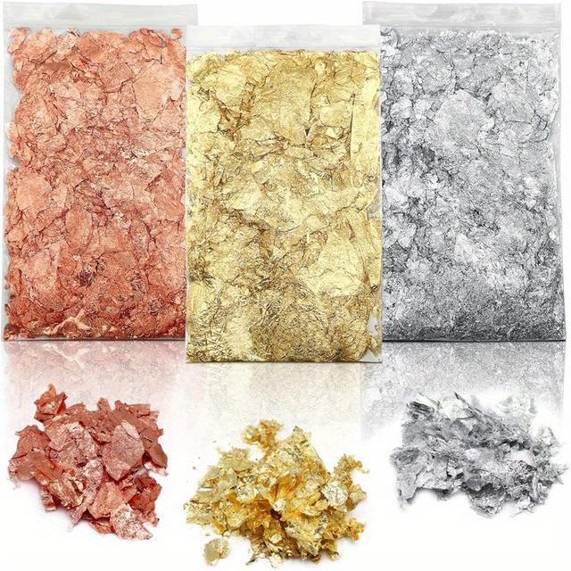 TEMU 3 Bags 15g Gilding Flakes Set, Flakes For Artwork, Painting Arts, Crafts Paste, Jewelry Making, Nail Foil Flakes (golden, Silvery, Copper Colors)