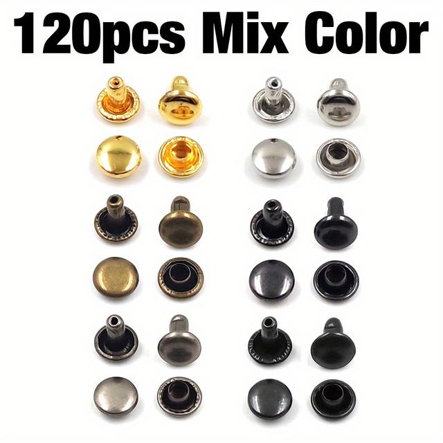 TEMU 120sets 6x6mm Color Metal Rivets Stud Round Nail Rivet For Leathercraft Accessories Repair Shoes Bag Belt Clothing Garment