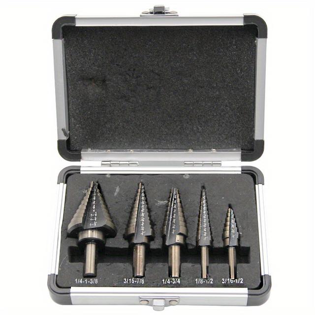TEMU 5pcs Set Of Yellow Aluminum Boxes With Imperial-sized Blackened Triangular Handle Steel Step Drill And