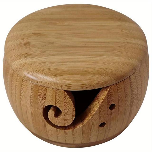 TEMU Yarn Storage Wooden Bowl, Textile Yarn Organizer, Round Wooden Bowl For Yarn