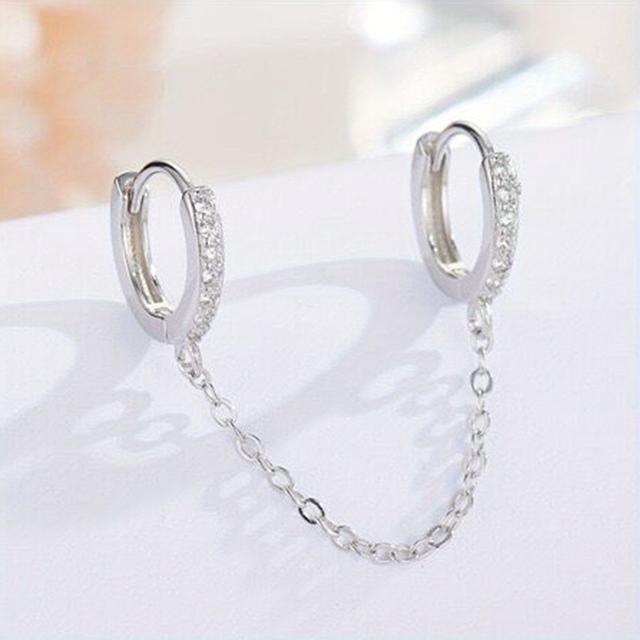 TEMU Funky Hip Hop Dupla Fülbevaló, Réz, Szintetikus Cirkóniával, Klassz Láncszemmel, Fülbevalóhoz