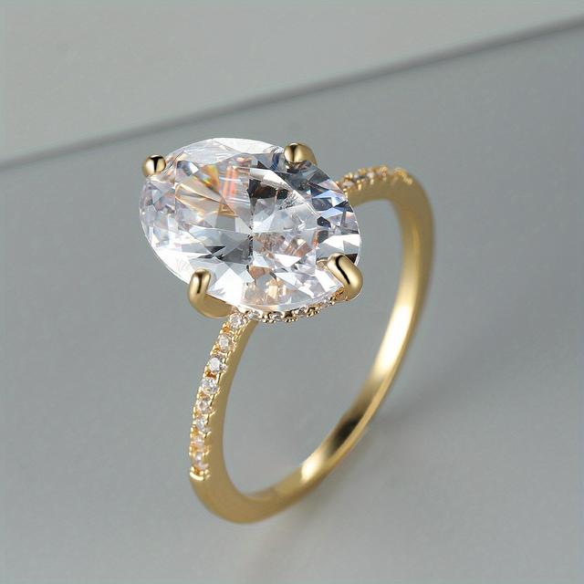 TEMU Eleganter Luxus Ovaler Weißer Zirkonia-Ring - Funkelnd & Schlicht, für Freizeitkleidung oder als Geschenk