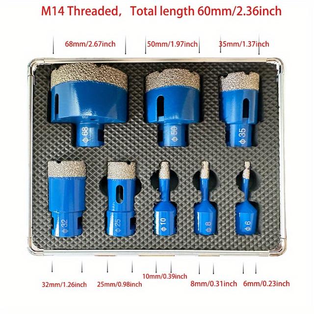 TEMU Heavy-duty Diamond For Drilling Cores In Bricks, Concrete, Slag Blocks, Granite, Quartz, Ceramics, Tiles, And Countertops, Compatible With M14 Threads For Dry And Wet Use.