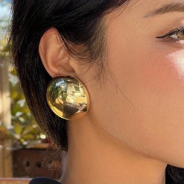 TEMU Пара стильних та мінімалістичних металевих геометричних сережок у формі півкулі з глянцевим кінчиком, ідеальні для повсякденного носіння та вечірок