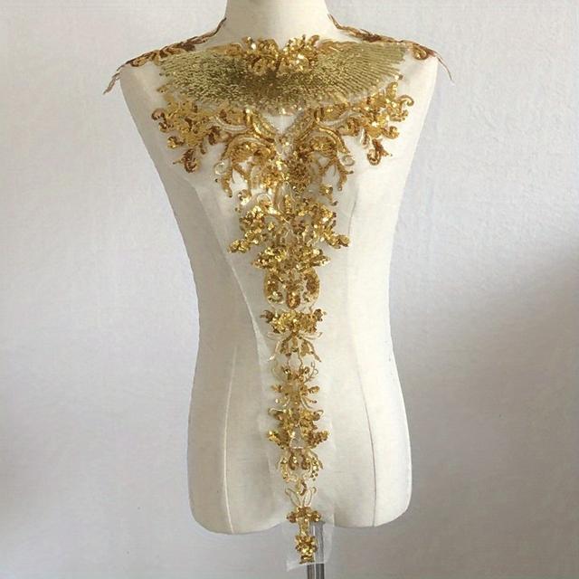 TEMU 4点セット ゴールデンシークイン刺繍パッチ - 結婚式のドレス、スカート&衣類の装飾用多目的縫い付け