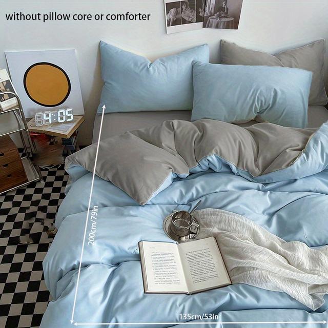 TEMU 3-teiliges Set mit Einfarbigem Doppelstich-Steppdeckenbezug, beinhaltet einen Steppdeckenbezug und zwei Kissenbezüge