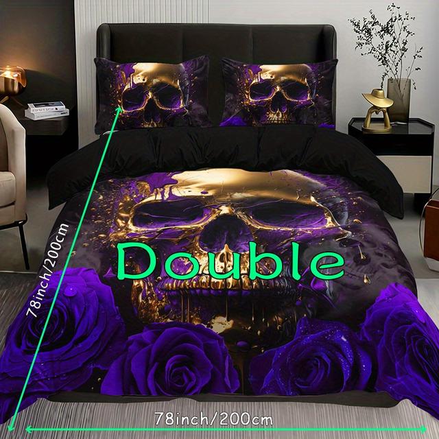 TEMU 3pcs Soft And Breathable Purple Rose Pattern Duvet Cover Set For Bedroom, , And Dorm Decor - Includes 1 Duvet Cover And 2 Pillowcases (core Not Included) For Halloween