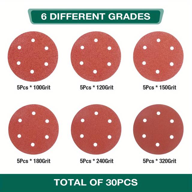 TEMU 30pcs 225mm/9inch Sandpaper Hook Sanding Disc For Electric Drywall Sander Polisher 100/120/150/180/240/320 Grit 5pcs Each, 30pcs In Total A Grit At Christmas