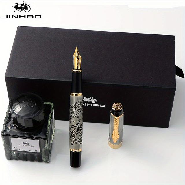 TEMU 1 Ensemble Jinhao Dragon Boîte Cadeau avec Encre Stylo Bureau Étudiants Sac d'Encre Remplaçable Haut de Gamme Fournitures de Bureau Ancien Chinois Orientale