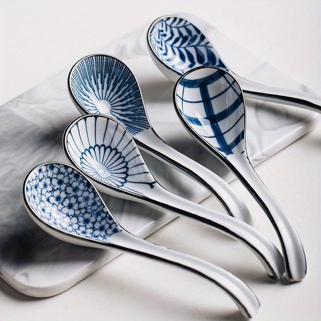 TEMU 4pcs/5pcs Ceramic Tableware Hand-made Japanese High-temperature Underglaze Color Hand-painted Small Soup Spoons, Noodles Spoons, Soup Spoons, Dessert Spoons, Hook Spoons, Hand-made