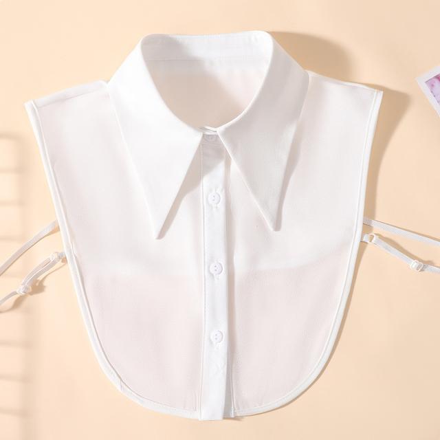 TEMU White Chiffon Fake Collar Long Pointed Collar Women's Half Shirt Blouse Detachable False Collar
