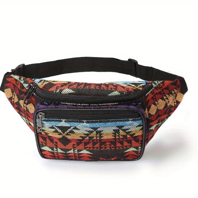 TEMU Stoff-Gürttasche Modische Damen Bauchtasche Doppelreißverschluss Brusttasche Bohemian-Stil Tribal Handy-Gürttasche