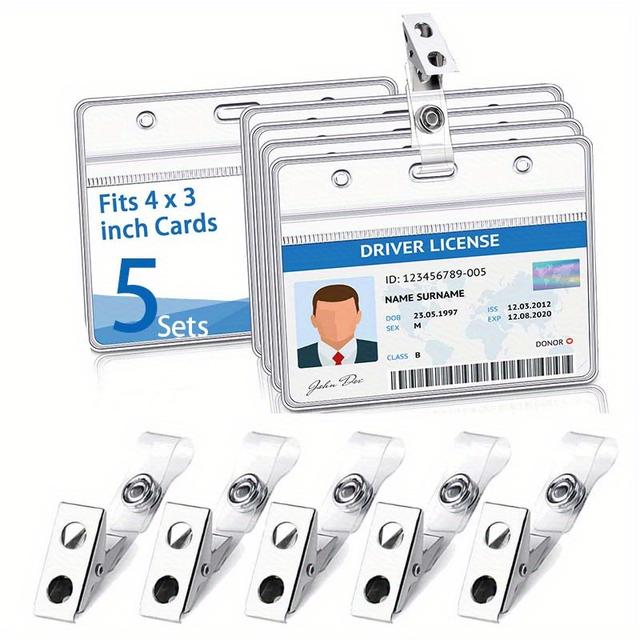 TEMU 10sets/20sets Clip On Name Name Badge With Clip Waterproof Pvc Id Badge Holder Transparent Name Tag Holder With Seal And Metal Badge Clip For Teacher Student Worker