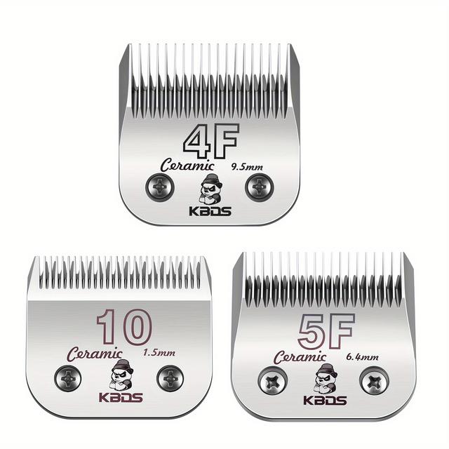 TEMU Kbds Size 10/5f/4fdetachable Pet Dog Grooming Clipper Ceramic Blades Set,compatible With , A5, Km10 Series Clippers,cut Length 1/16"(1.5mm) To 1/2"(9.5mm),3pcs