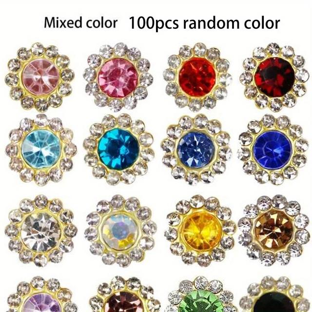 TEMU 10mm Rhinestone Diy Button Decorations, Multicolor Glass Craft Supplies - 100pcs, Handmade